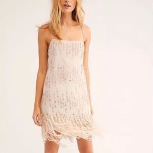 Free People Fringe Sequin Champagne Dress